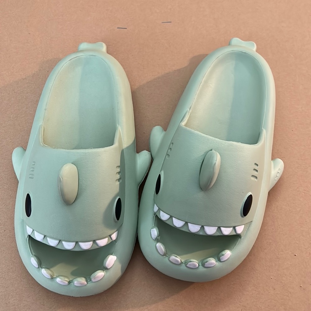 Teal shark slippers
